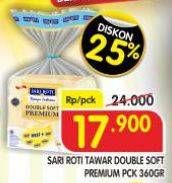Promo Harga Sari Roti Tawar Double Soft Premium 360 gr - Superindo