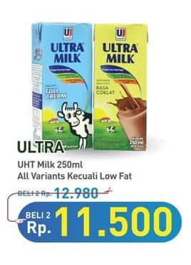 Promo Harga Ultra Milk Susu UHT Kecuali Low Fat Coklat, Kecuali Low Fat Full Cream 250 ml - Hypermart