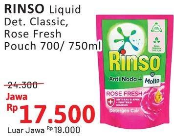 Promo Harga Rinso Liquid Detergent Classic Fresh, + Molto Pink Rose Fresh 750 ml - Alfamidi