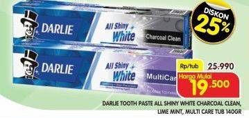 Promo Harga Darlie Toothpaste All Shiny White Charcoal Clean, All Shiny White Lime Mint, All Shiny White Multicare 140 gr - Superindo