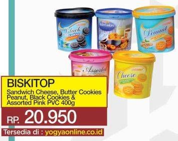 Promo Harga BISKITOP Cream Sandwich Biscuits Cheese, Butte Cookies, Peanut, Black Cookies, Assorted Pink PVC 400 gr - Yogya