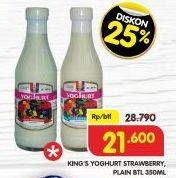 Promo Harga Kings Yoghurt Plain, Strawberry 350 ml - Superindo