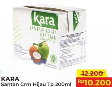 Promo Harga Kara Coconut Cream (Santan Kelapa) 200 ml - Alfamart