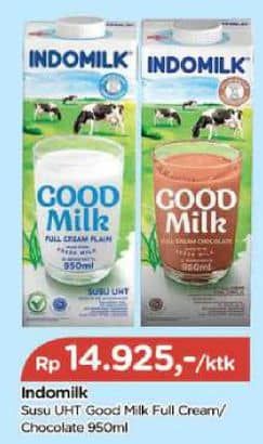 Promo Harga Indomilk Susu UHT Full Cream Plain, Cokelat 950 ml - TIP TOP