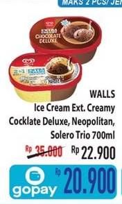 Promo Harga WALLS Ice Cream Neopolitana, Solero Trio, Chocolate Deluxe 700 ml - Hypermart