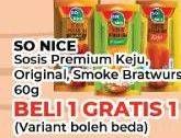Promo Harga So Nice Sosis Siap Makan Premium Keju, Original, Smoked Bratwurst 60 gr - Yogya