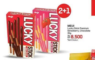 Promo Harga Meiji Biskuit Lucky Stick Strawberry, Chocolate 45 gr - LotteMart
