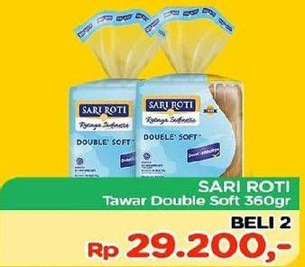Promo Harga SARI ROTI Tawar Double Soft per 2 pouch 360 gr - TIP TOP