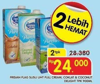 Promo Harga FRISIAN FLAG Susu UHT Purefarm Full Cream, Coklat, Coconut Deligh per 2 pcs 900 ml - Superindo