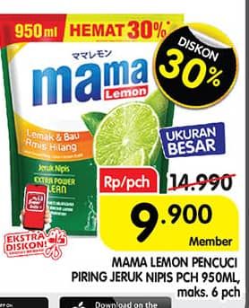 Promo Harga Mama Lemon Cairan Pencuci Piring Jeruk Nipis 950 ml - Superindo