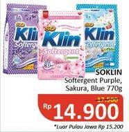 Promo Harga SO KLIN Softergent Blue Cloud Fresh Breeze, Purple Lavender, Soft Sakura 770 gr - Alfamidi