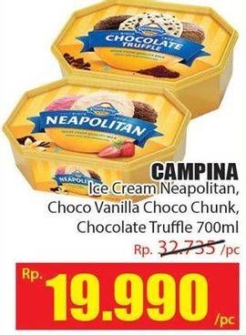 Promo Harga CAMPINA Ice Cream Neapolitan, Chocolate Truffle, Chocolate Chunks 700 ml - Hari Hari