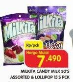 Promo Harga MILKITA Milkshake Candy 30Pcs Assorted/Lollipop 15Pcs  - Superindo