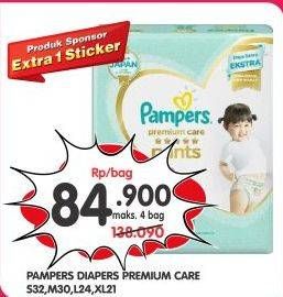 Promo Harga PAMPERS Premium Care Pants S32/M30/L24/XL21  - Superindo