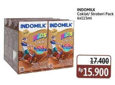 Promo Harga Indomilk Susu UHT Kids Cokelat, Stroberi per 6 tpk 115 ml - Alfamidi