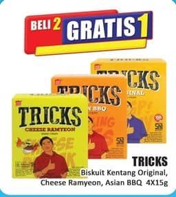 Promo Harga Tricks Biskuit Kentang Original, Cheese Ramyeon, Asian BBQ per 4 pcs 15 gr - Hari Hari