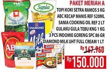 Promo Harga TOPI KOKI Beras + ABC Kecap Manis + SANIA Minyak Goreng + GULAKU Gula Tebu + INDOMIE Mie Goreng + DIAMOND Milk UHT  - Hypermart