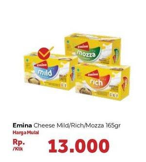 Promo Harga EMINA Cheddar Cheese Mild, Rich, Mozza 165 gr - Carrefour