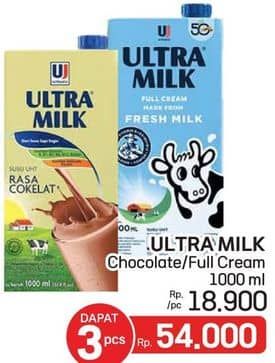 Promo Harga Ultra Milk Susu UHT Coklat, Full Cream 1000 ml - LotteMart
