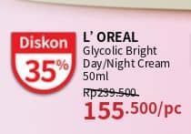 Promo Harga Loreal Glycolic Bright Glowing Day Cream SPF17 /Loreal Glycolic Bright Glowing Night Cream   - Guardian