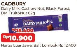 Promo Harga CADBURY Dairy Milk Original, Cashew Nut, Black Forest, Fruit Nut 65 gr - Alfamart
