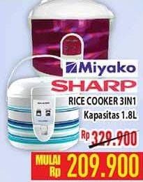 Promo Harga MIYAKO/ SHARP Rice Cooker 3 in 1 1,8 L  - Hypermart