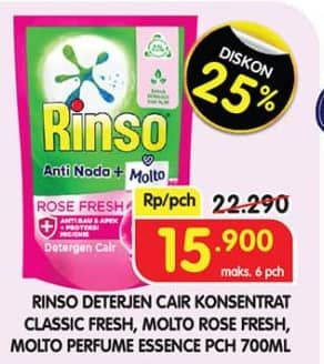 Promo Harga Rinso Liquid Detergent + Molto Classic Fresh, + Molto Pink Rose Fresh, + Molto Purple Perfume Essence 750 ml - Superindo