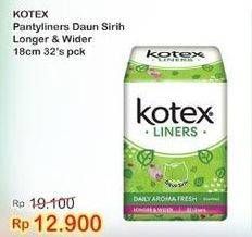 Promo Harga Kotex Fresh Liners Longer & Wider Scented Daun Sirih 32 pcs - Indomaret