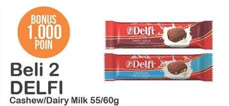 Promo Harga DELFI Chocolate Cashew, Dairy Milk 55 gr - Alfamart