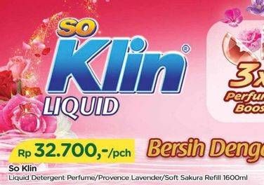 Promo Harga So Klin Liquid Detergent + Anti Bacterial Red Perfume Collection, Provence Lavender, + Softergent Soft Sakura 1600 ml - TIP TOP