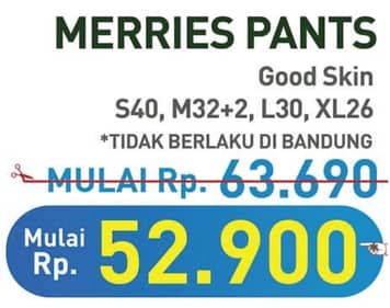Promo Harga Merries Pants Good Skin XL26, S40, M34, L30 26 pcs - Hypermart