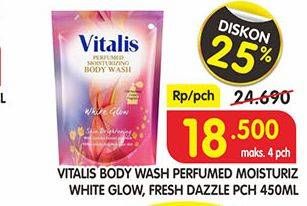 Promo Harga VITALIS Body Wash White Glow, Fresh Dazzle 450 ml - Superindo