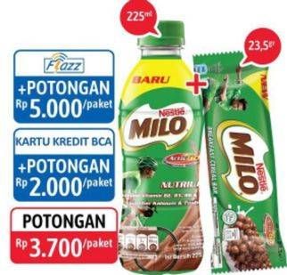 Promo Harga MILO Active Go Nutri Up Chocolate 225 mL + Choco Bar 23.5 g  - Alfamidi