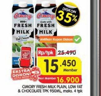 Promo Harga CIMORY Fresh Milk Chocolate, Full Cream, Low Fat 950 ml - Superindo