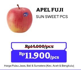 Apel Fuji  Diskon 15%, Harga Promo Rp11.900, Harga Normal Rp14.000, Cashback Rp2.000 dengan GOPAY min transaksi Rp15.000