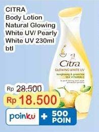 Promo Harga Citra Hand & Body Lotion Natural Glowing White UV Bengkoang Green Tea, Pearly White UV Korean Pearl Mulberry 230 ml - Indomaret