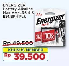 Energizer Battery Alkaline Max 4 pcs Diskon 20%, Harga Promo Rp39.500, Harga Normal Rp49.500, Khusus Member