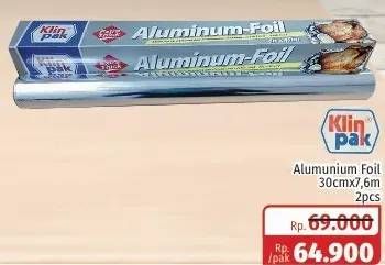 Promo Harga KLINPAK Aluminium Foil 30cm X 7.6m per 2 pcs - Lotte Grosir