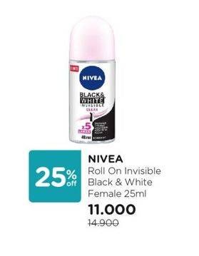 Promo Harga Nivea Deo Roll On Black White Invisible Clear 25 ml - Watsons
