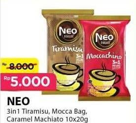 Promo Harga Neo Coffee 3 in 1 Instant Coffee Moccachino, Tiramissu, Caramel Machiato per 10 pcs 20 gr - Alfamart