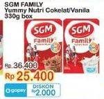 Promo Harga SGM Family Yummi Nutri Creamy Chocolate, Vanilla 330 gr - Indomaret