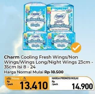 Promo Harga Charm Extra Comfort Cooling Fresh NonWing 23cm, Wing 23cm, Wing 29cm, Wing 35cm, Long Wing 26cm 8 pcs - Carrefour