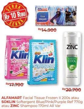 Promo Harga Alfamart Facial Tissue/ So Klin Softergent/ Zinc Shampoo  - Alfamart