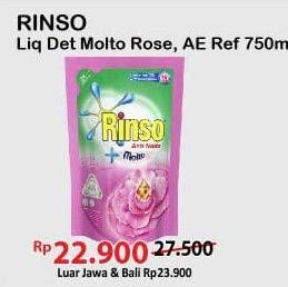 Promo Harga RINSO Liquid Detergent + Molto Pink Rose Fresh, + Molto Purple Perfume Essence 750 ml - Alfamart