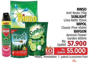 RINSO Anti Noda Detergent Bubuk + SUNLIGHT Pencuci Piring + WIPOL Karbol Wangi + BAYGON Insektisida Spray