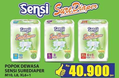 Promo Harga SENSI Sure Adult Diapers M10, L8, XL6+1 7 pcs - Hari Hari
