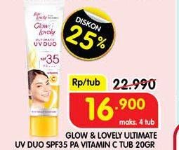 Promo Harga Glow & Lovely (fair & Lovely) Ultimate UV Duo Vitamin C SPF 35 Pa+++  20 gr - Superindo