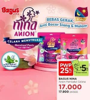 Promo Harga Bagus Nina Anion Celana Menstruasi L-XL, M-L 2 pcs - Watsons