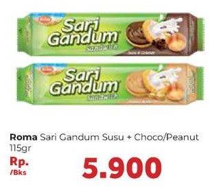 Promo Harga ROMA Sari Gandum Peanut Butter, Susu Cokelat 115 gr - Carrefour