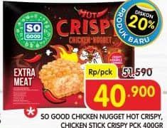 Promo Harga So Good Crispy Chicken Nugget Hot, Stick 400 gr - Superindo